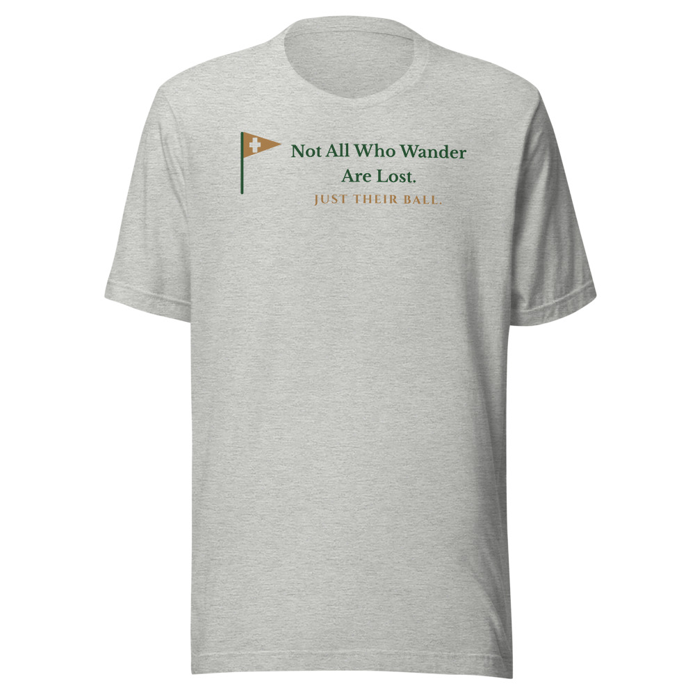 Not All Who Wander Tee from Links & Light, Christian golf apparel
