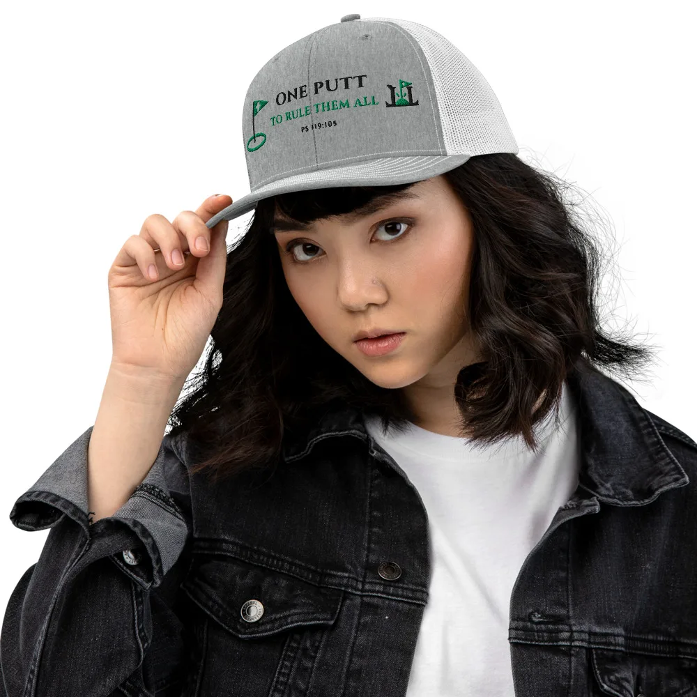 One Putt to Rule Them All Trucker, On model (women's)