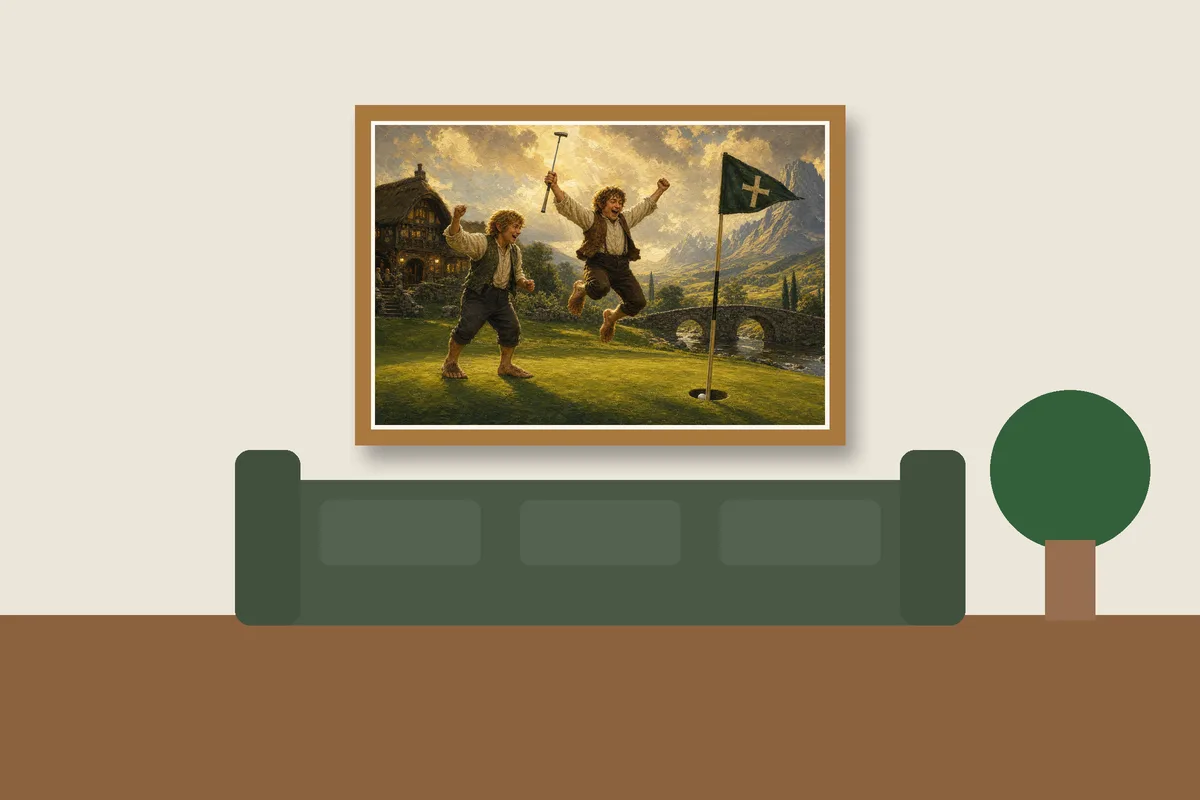 Drained It, Drinks Are on Me framed on a wall, printable golf wall art