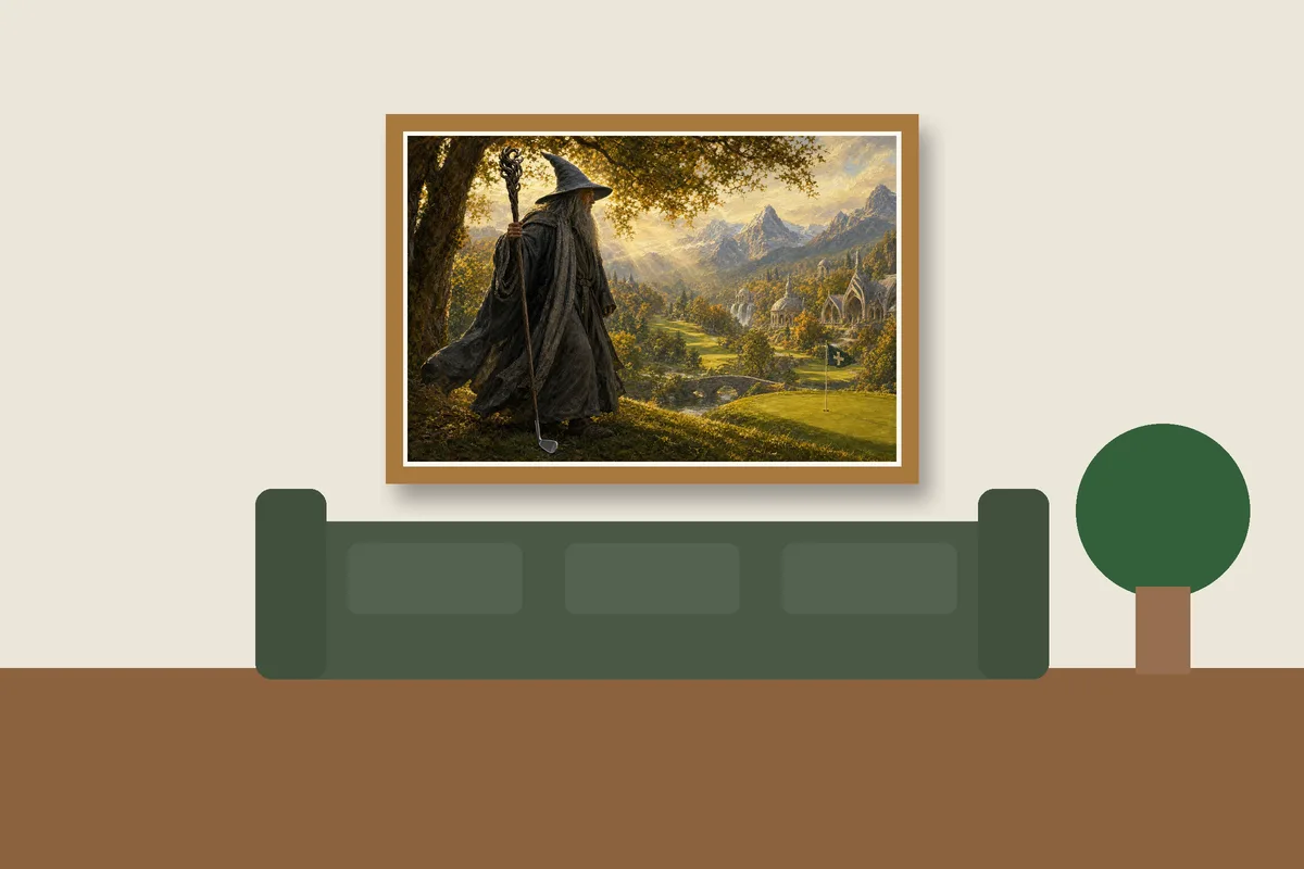 Lost in the Fore-st framed on a wall, printable golf wall art