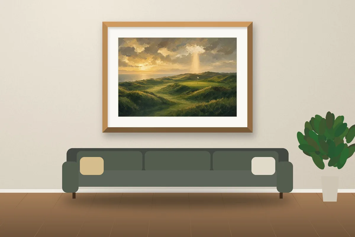 Golden Links framed on a wall, printable golf wall art