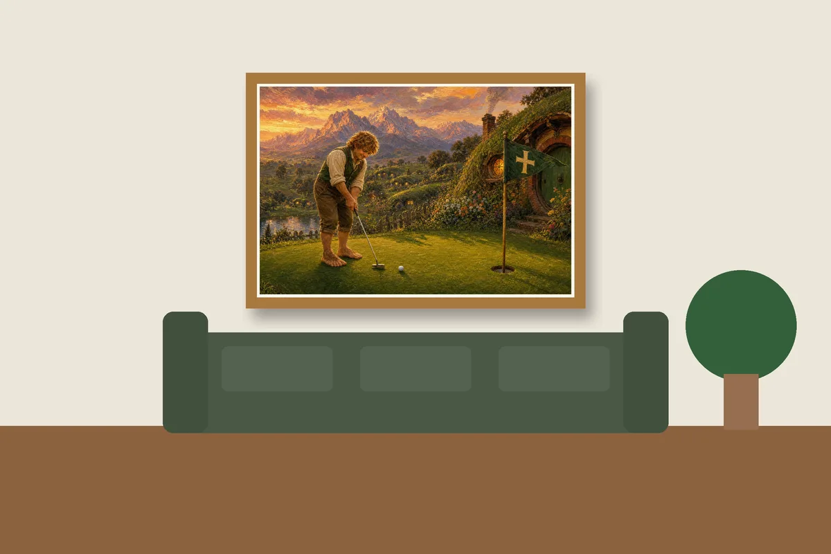 Lights On, Lag It Close framed on a wall, printable golf wall art