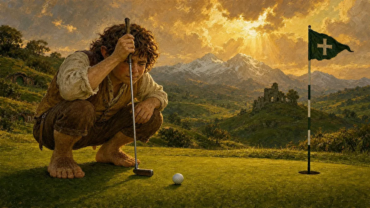 The Plumb-Bob Pastoral framed on a wall, printable golf wall art