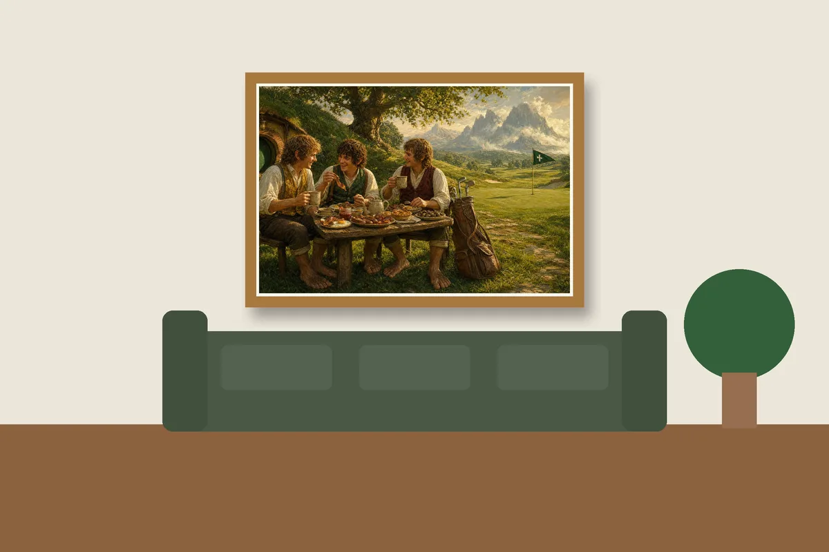 The Turn Takes Twenty Minutes framed on a wall, printable golf wall art