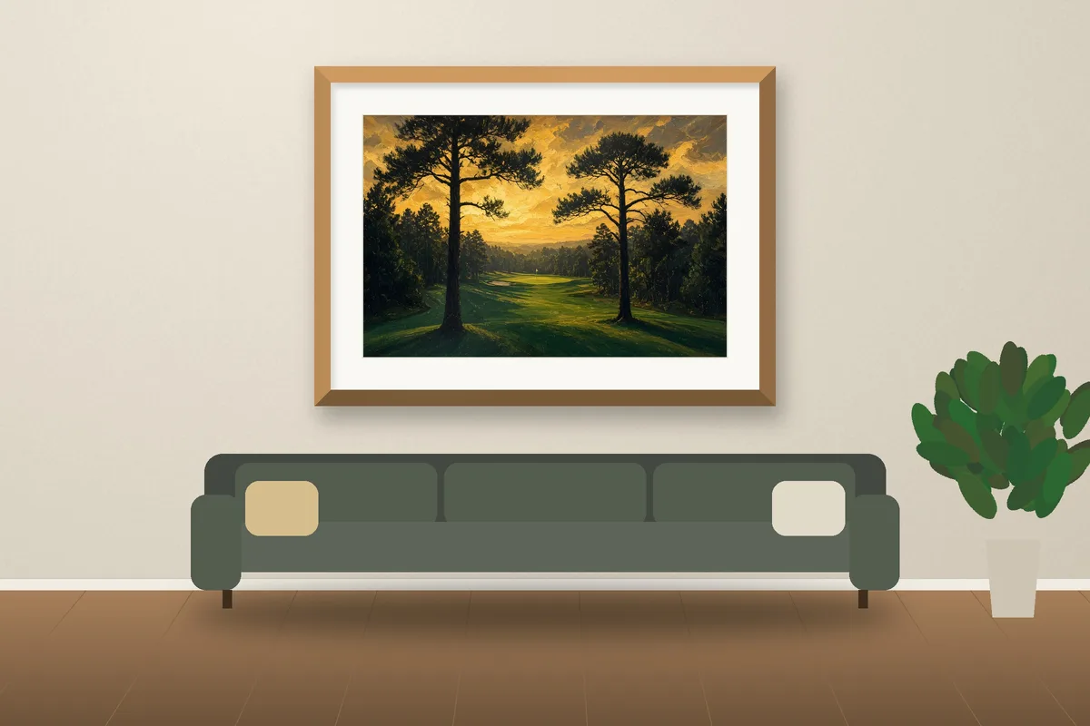 Twin Pines framed on a wall, printable golf wall art