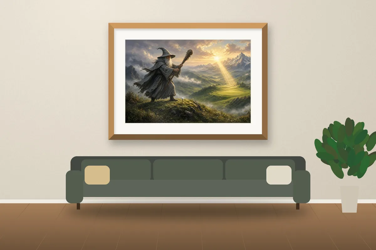 Fly, You Fools (Fore!) framed on a wall, printable golf wall art
